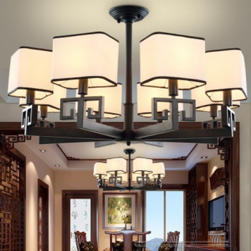 现代新中式吊灯餐厅客厅客房复古布罩铁艺吊灯
