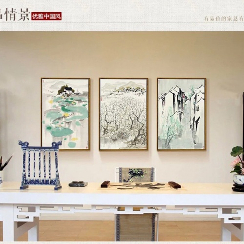 南水乡油画风景画客厅装饰画卧室书房壁画沙发墙画三联画