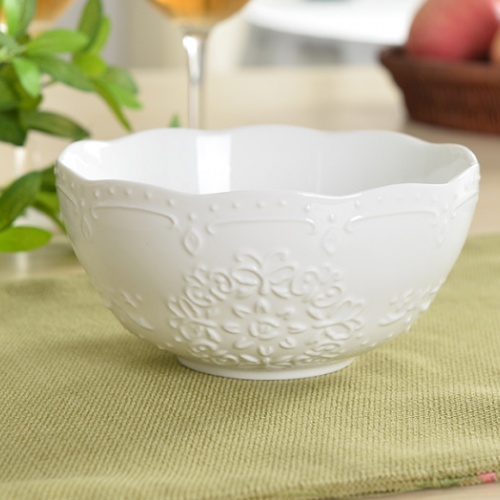 蝴蝶碗浮雕 精美花纹纯白欧式 汤碗陶瓷碗