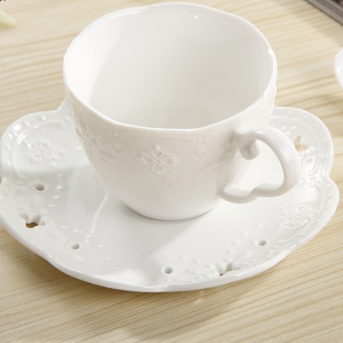 日式陶瓷咖啡杯碟 陶瓷杯蝴蝶浮雕咖啡杯碟