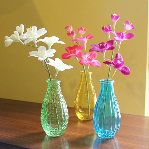 欧式竖纹兰色玻璃小花瓶