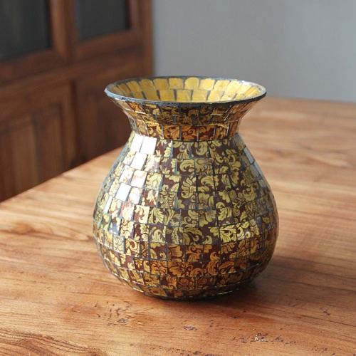欧式复古风咖啡玻璃马赛克花瓶