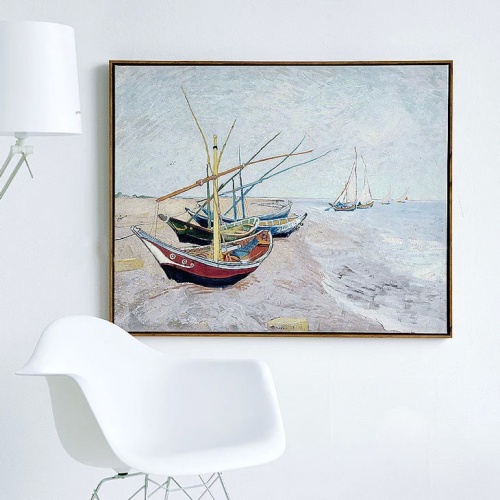 海边渔船梵高卧室餐厅客厅装饰画无框画现代壁画挂画沙发背景墙画