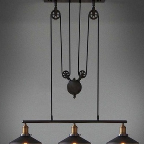 设计师的灯北欧美式复古工业现代餐厅酒吧台三头升降滑轮铁艺吊灯