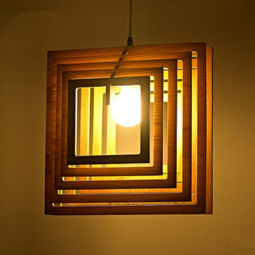 实木吊灯简约现代木艺术创意餐厅吊灯客厅方形灯具