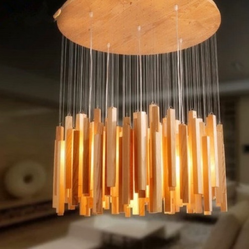 木条条流星化雨设计师艺术餐厅客厅简约实木制吊灯