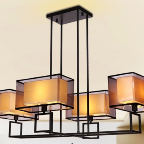 新中式吊灯现代简约中式布艺客厅灯创意复古铁艺吊灯卧室餐厅灯具