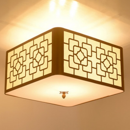 新中式吸顶卧室灯 现代简约仿古酒店茶楼客厅灯具正方形房间灯饰