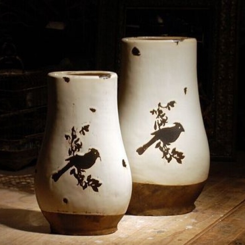 印花陶瓷花瓶大口瓷器花插欧式田园风格创意摆件