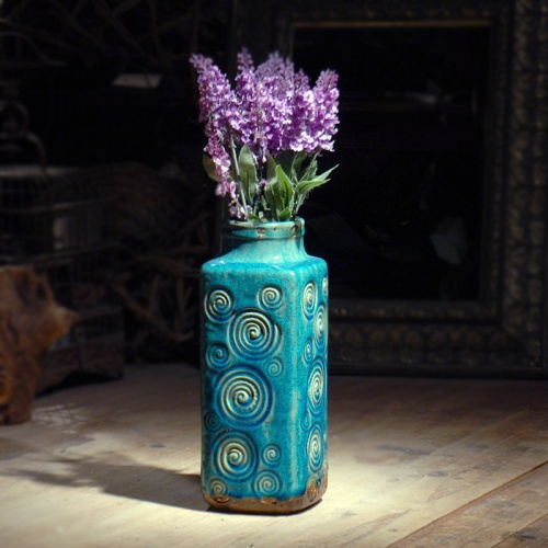 巴克美华美式乡村复古陶瓷做旧裂纹花瓶海蓝釉瓷器花插地中海摆件