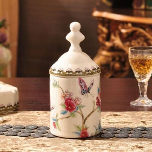 高档陶瓷储物罐带盖首饰盒创意摆件欧式田园小号糖果罐子