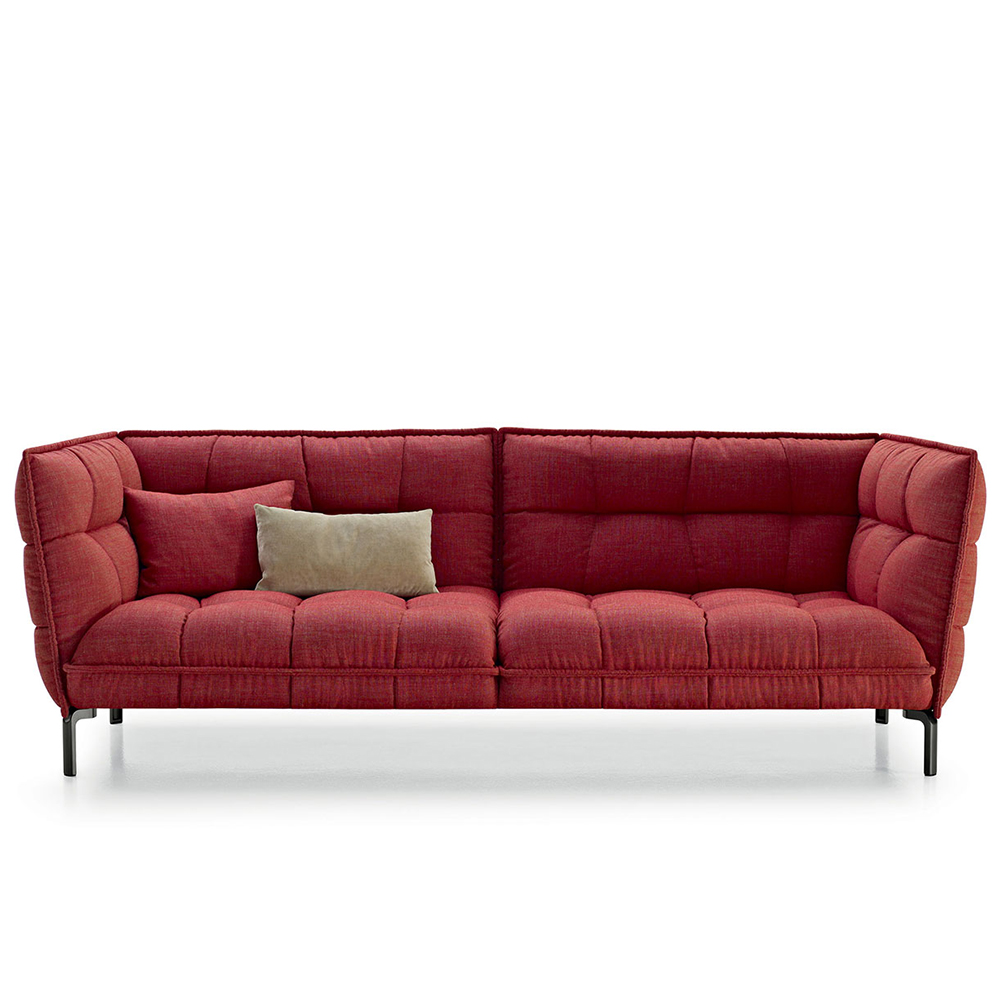 好也家具北欧风格酒红色木质布艺沙发
