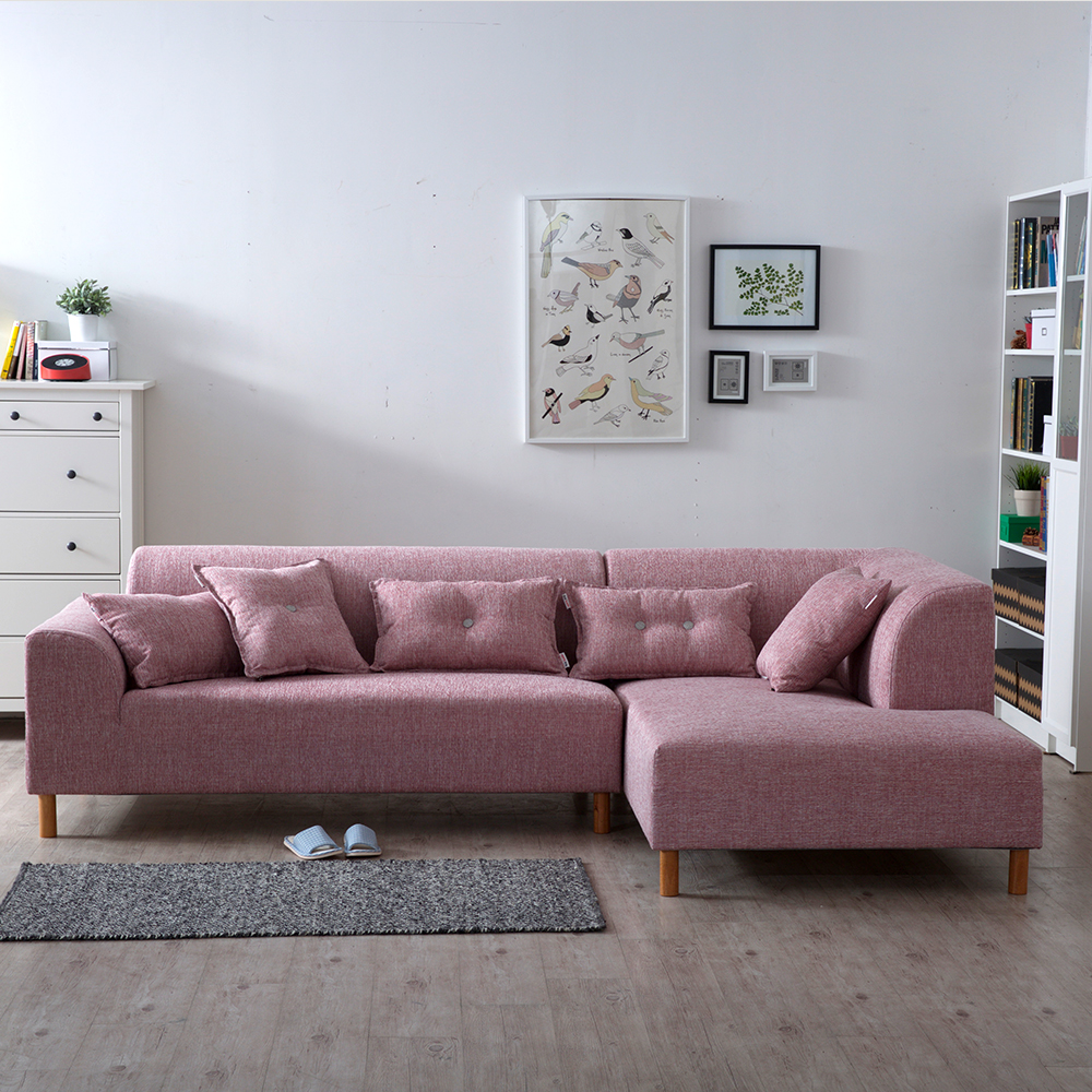 好也家具北欧风格松木粉色布艺沙发
