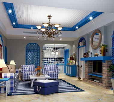 地中海风格梦幻海之蓝客厅