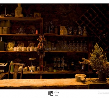 欧式森系原木色酒吧吧台装修效果图.jpg