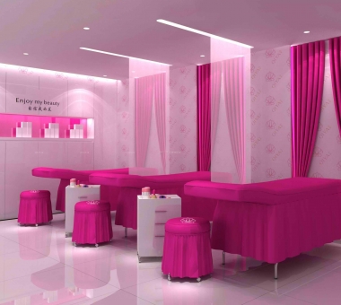 80平米美容院粉色窗帘装修设计效果图.jpg